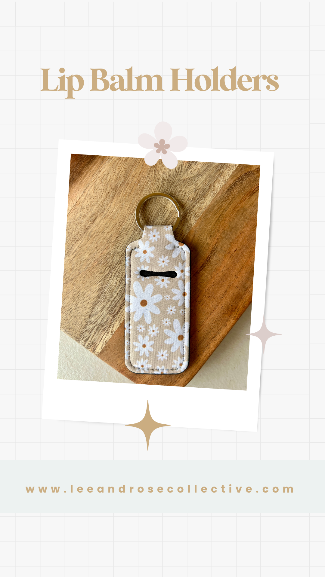 White Floral Lip Balm Holder Keychain