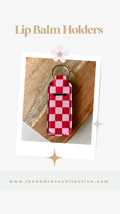 Red and Pink Checkered Lip Balm Holder Keychain