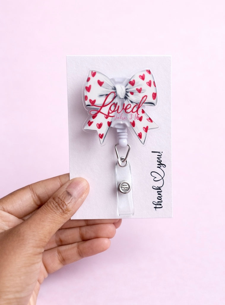 Loved John 3:16 Badge Reel Bow