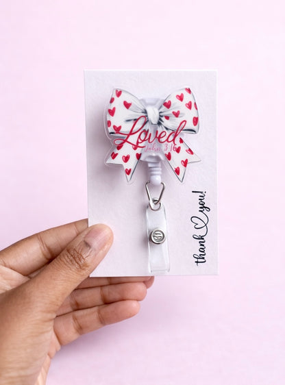 Loved John 3:16 Badge Reel Bow