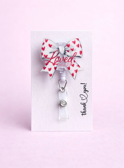 Loved John 3:16 Badge Reel Bow