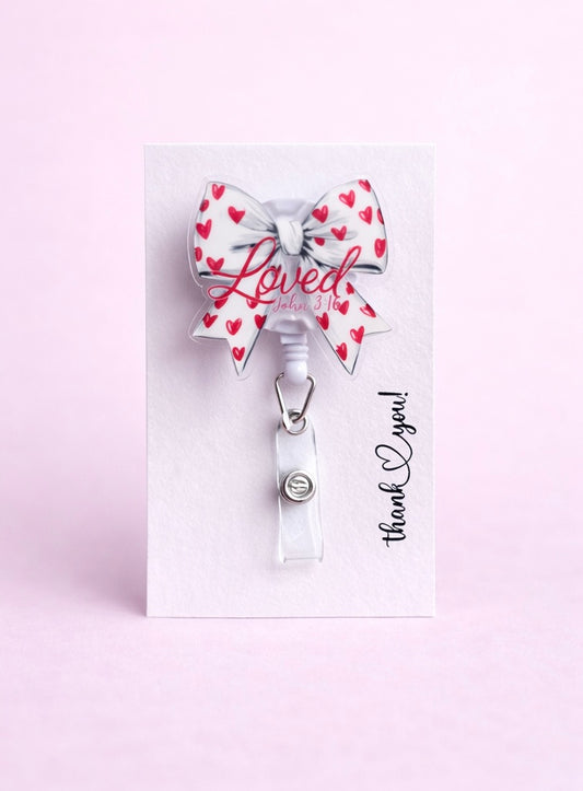 Loved John 3:16 Badge Reel Bow