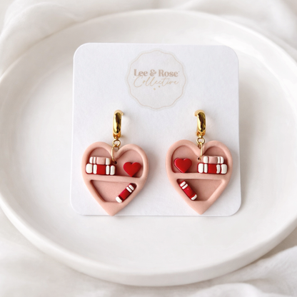 Heart Bookshelf Dangle - Polymer Clay Earrings