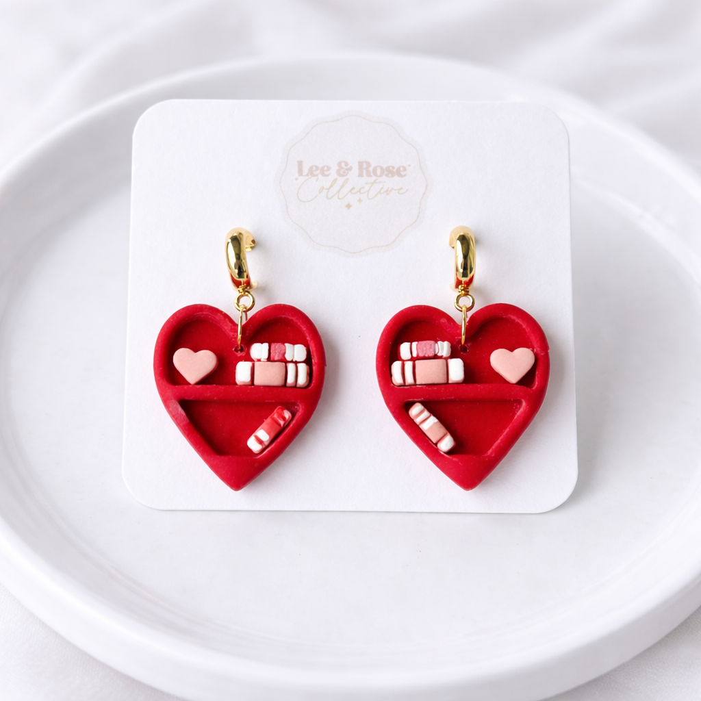 Heart Bookshelf Dangle - Polymer Clay Earrings