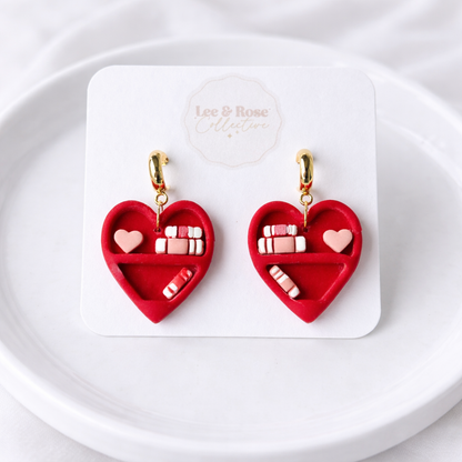 Heart Bookshelf Dangle - Polymer Clay Earrings