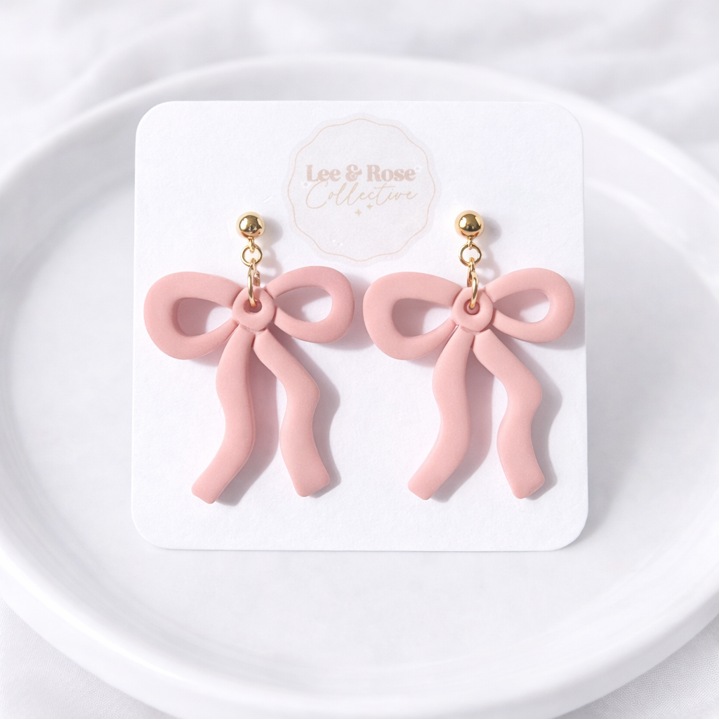 Ribbon Bow Dangle -Polymer Clay Earrings