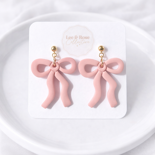 Ribbon Bow Dangle -Polymer Clay Earrings