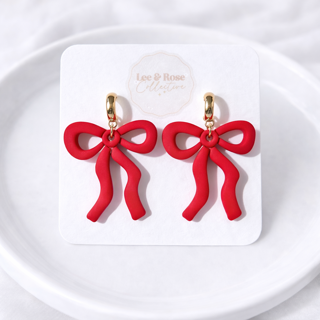 Ribbon Bow Dangle -Polymer Clay Earrings