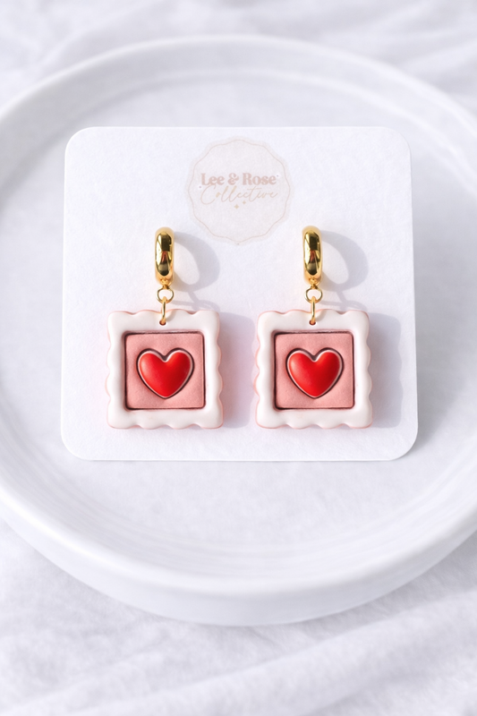 Stamped with Love Dangle - Polymer Clay Earrings