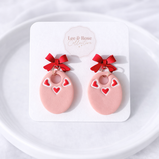 Little Bow Heart Dangle - Polymer Clay Earrings