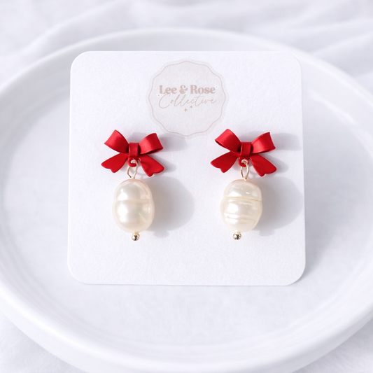 Pearly Bow Dangle Earrings