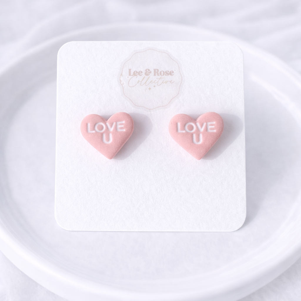 Conversation Hearts Studs - Polymer Clay Earrings