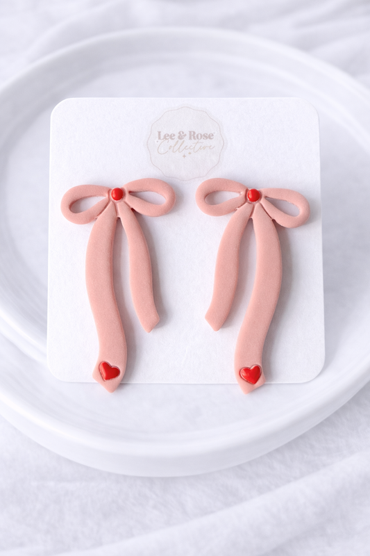 Large Ribbon Bow Dangle - Polymer Clay Earrings