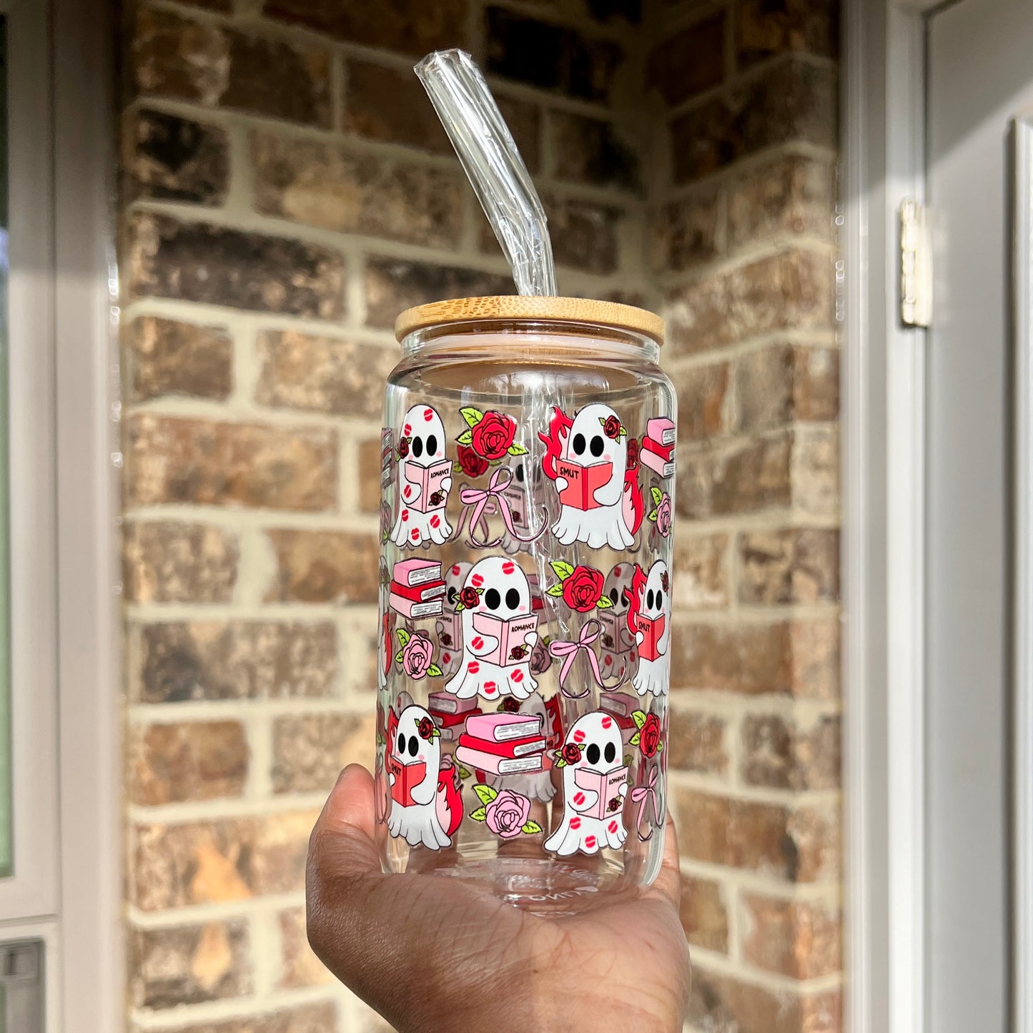 Smutty Book Lover 16 oz Glass Cup- Lid & Straw Included