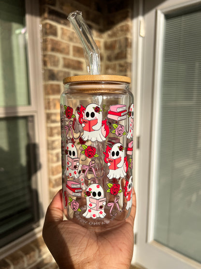 Smutty Book Lover 16 oz Glass Cup- Lid & Straw Included