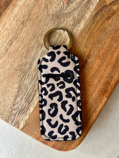 Cheetah Print Lip Balm Holder Keychain