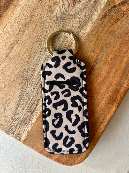 Cheetah Print Lip Balm Holder Keychain