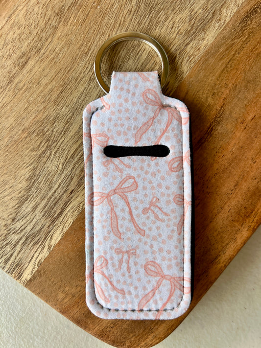 Pink Bow Lip Balm Holder Keychain