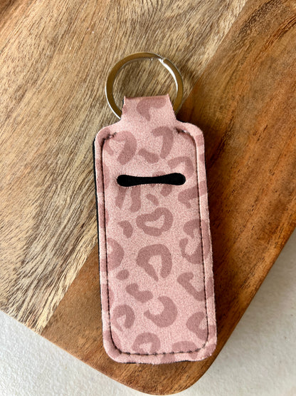Pink Cheetah Print Lip Balm Holder Keychain