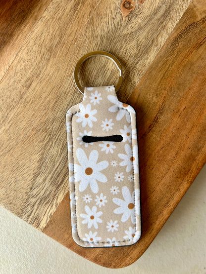 White Floral Lip Balm Holder Keychain
