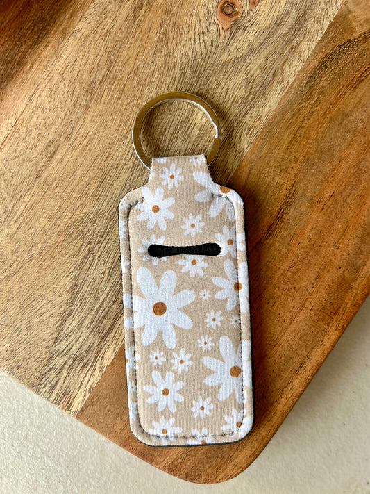 White Floral Lip Balm Holder Keychain