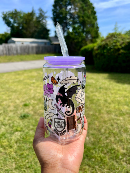 Fourth Wing Inspired Glass Cup - Lid & Straw Included