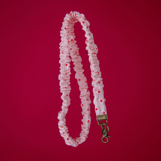 Detailed Pink with Red Hearts Scrunchie Lanyard