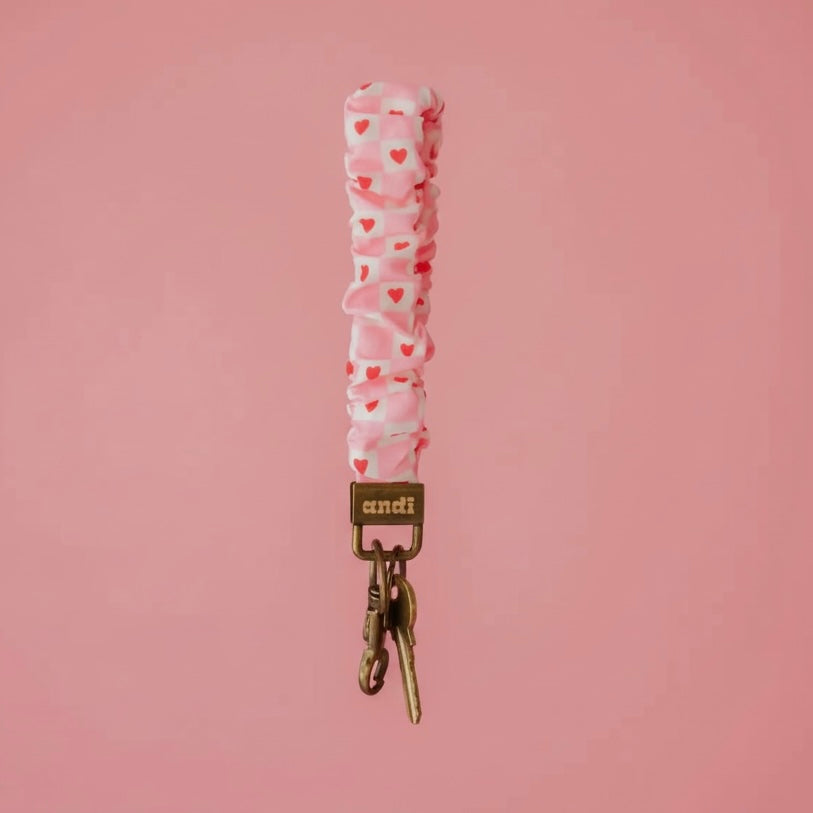 Heart Checkered Scrunchie Wrist Keychain