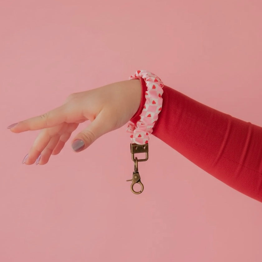 Heart Checkered Scrunchie Wrist Keychain