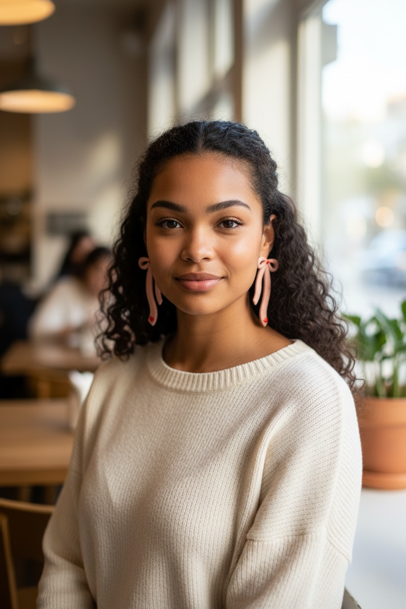 Large Ribbon Bow Dangle - Polymer Clay Earrings