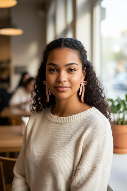 Large Ribbon Bow Dangle - Polymer Clay Earrings