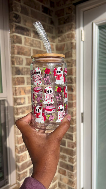 Smutty Book Lover 16 oz Glass Cup- Lid & Straw Included